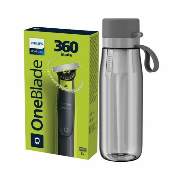 PHILIPS OneBlade ЕЛЕКТРИЧЕН БРИЧ ЗА МАЖИ, 360 ° жилет со подарок шише за вода со филтер